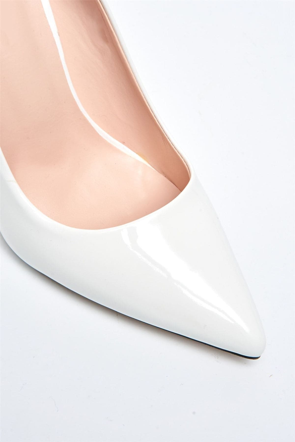 Miss Diva Mila High Stiletto Patent Finish Heel Court Shoe in White