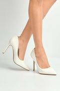 Miss Diva White Matt Mila High Stiletto Matt Finish Heel Court Shoe