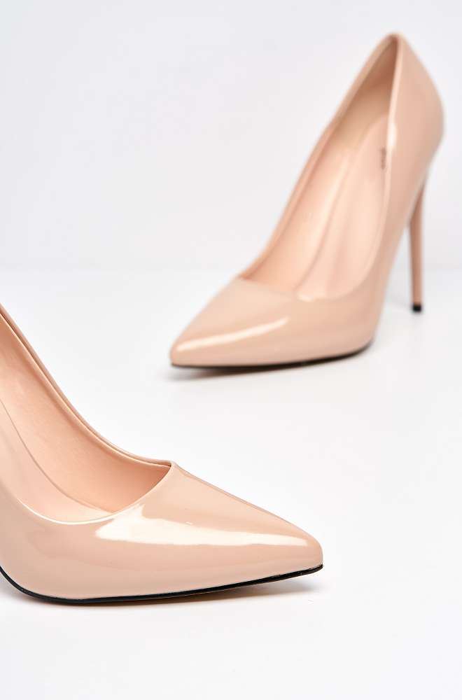 Miss Diva Nude Mila High Stiletto Patent Finish Heel Court Shoe