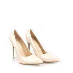 Miss Diva Beige Mila High Stiletto Patent Finish Heel Court Shoe