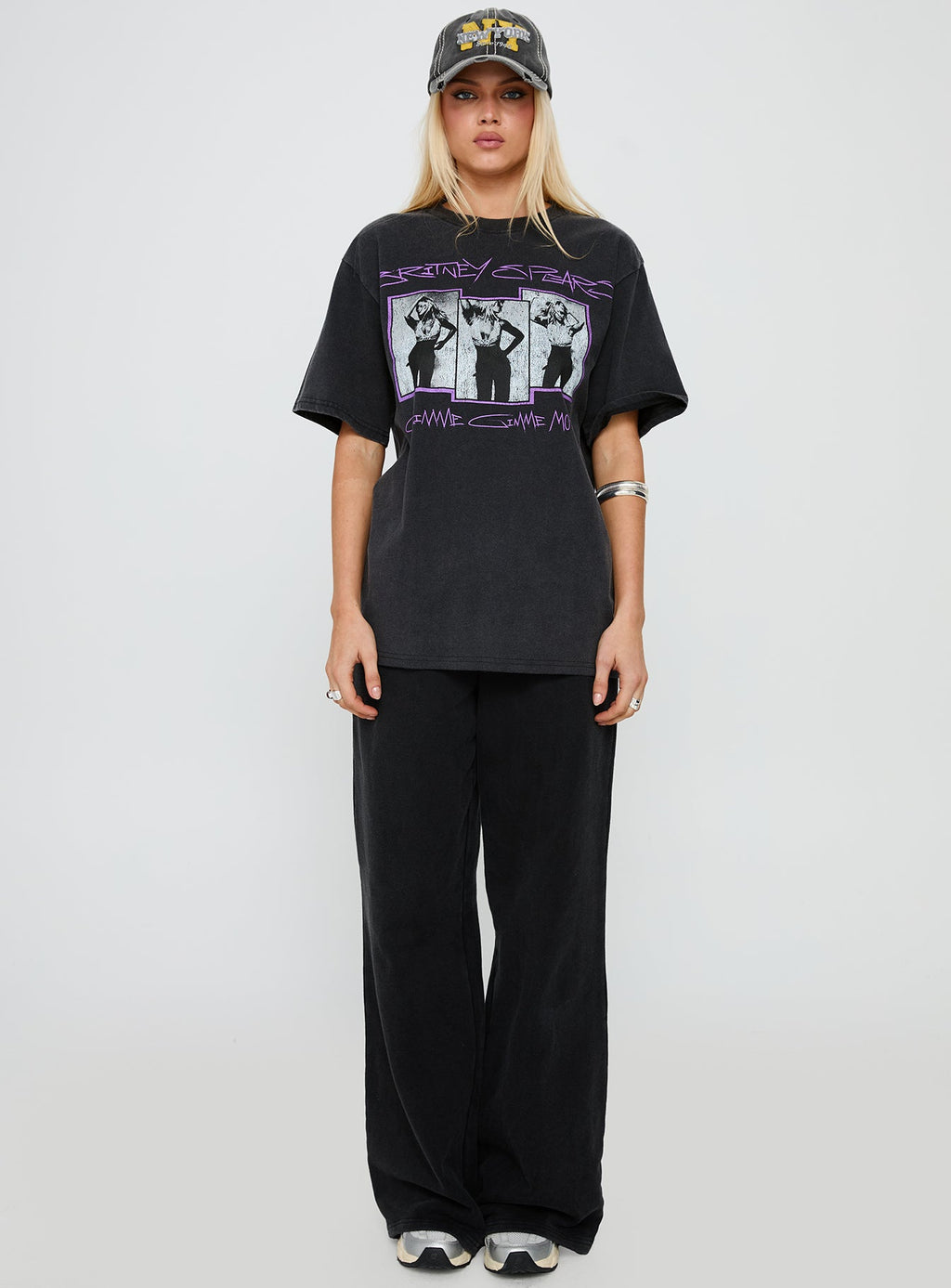 Britney Spears Gimme More Oversized Graphic Top Washed Black