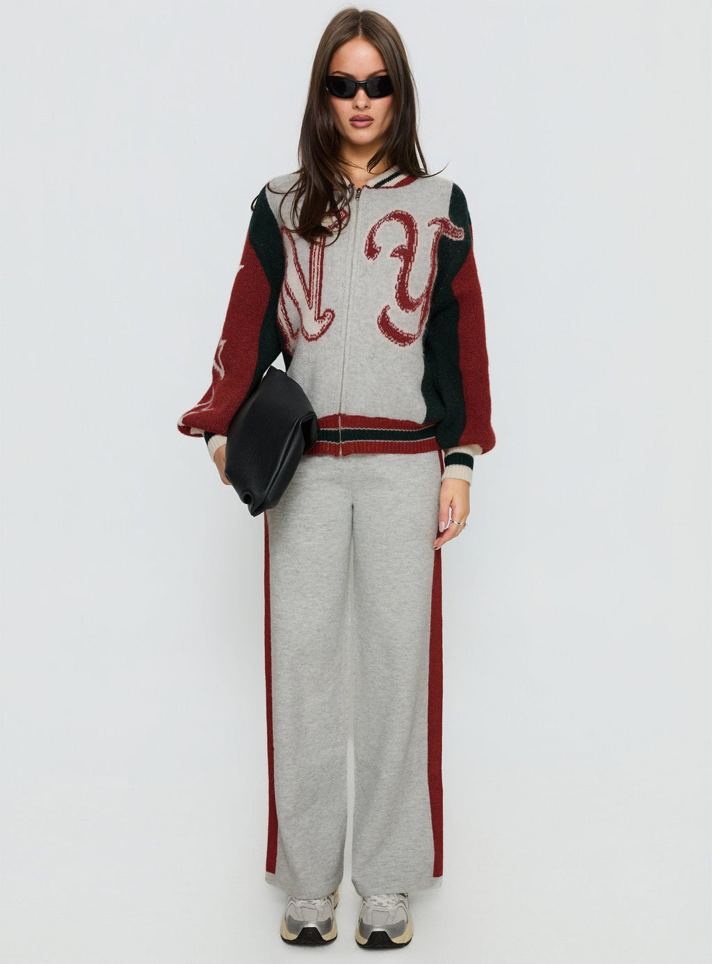 Brandyce Straight Leg Knit Pants Grey / Red