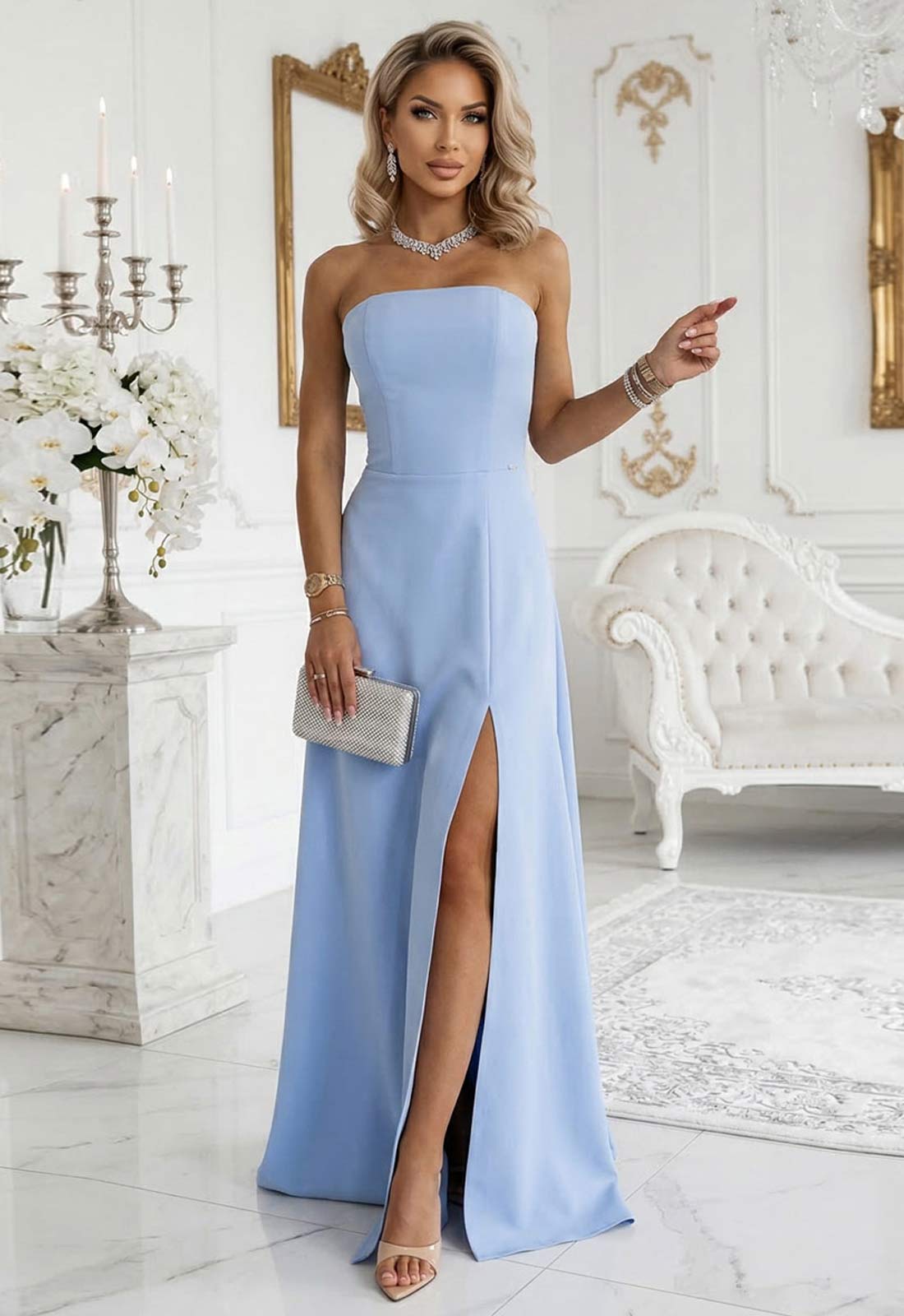 LBD Exclusive Powder Blue Elara Bardot Gown