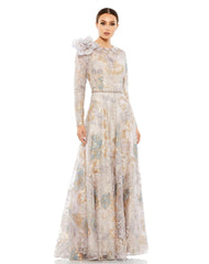 3D Floral Long Sleeve Dress Prom Formal Mac Duggal 79374