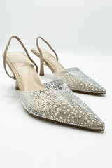 Miss Diva Kiana Diamante  Court Shoes in Nude