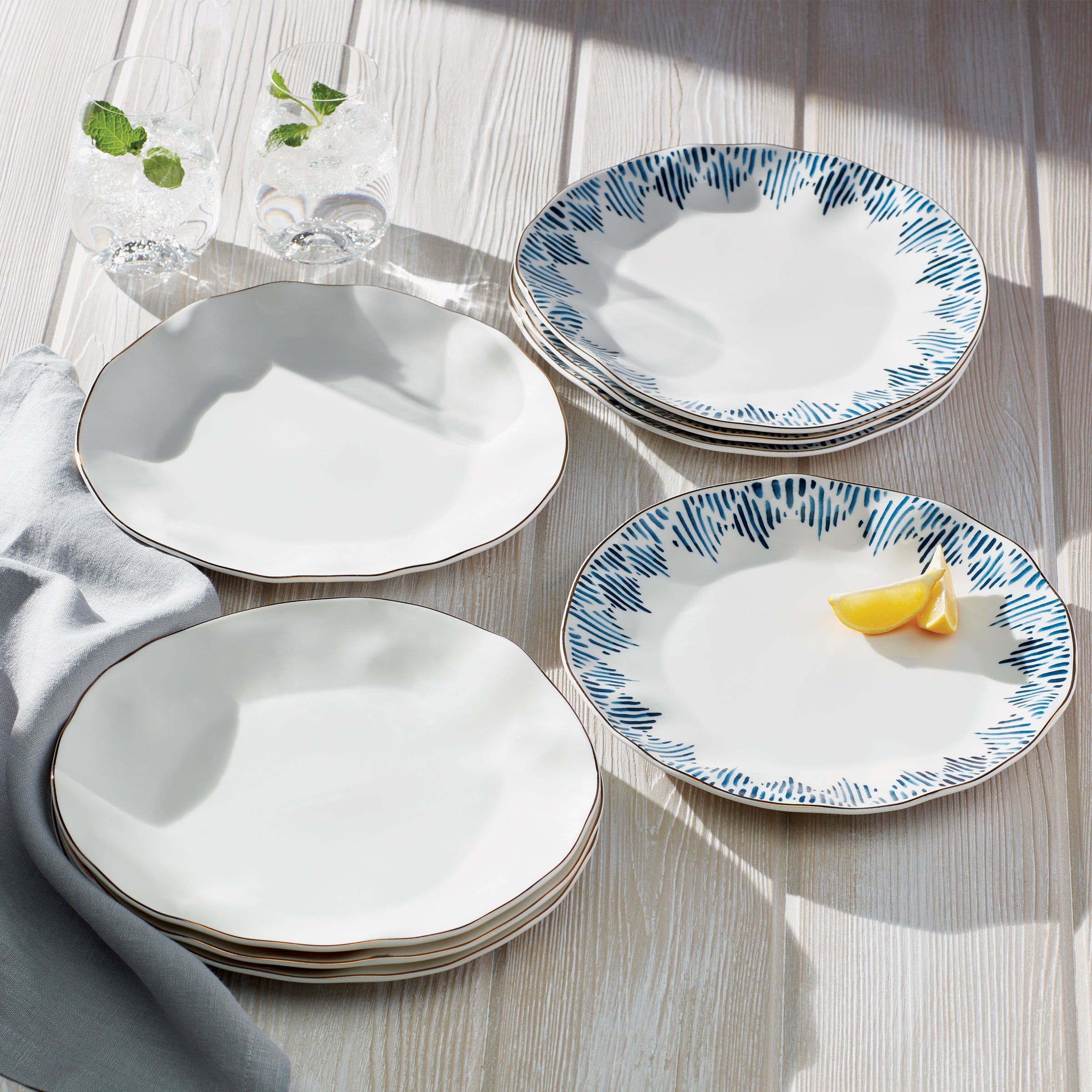 Blue Bay White Dinner Plates, Set of 4