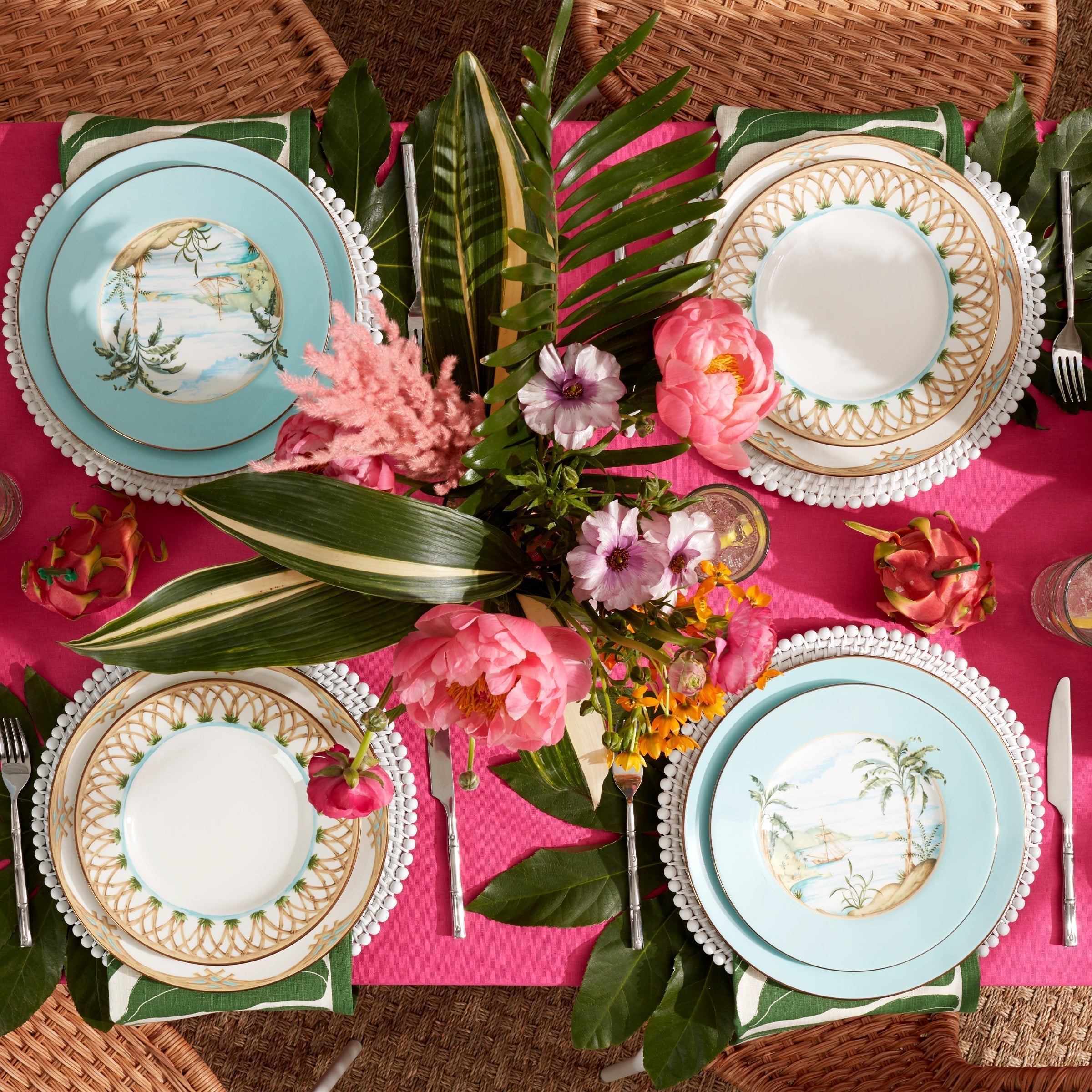 British Colonial Bamboo Accent Plates, Set of 4