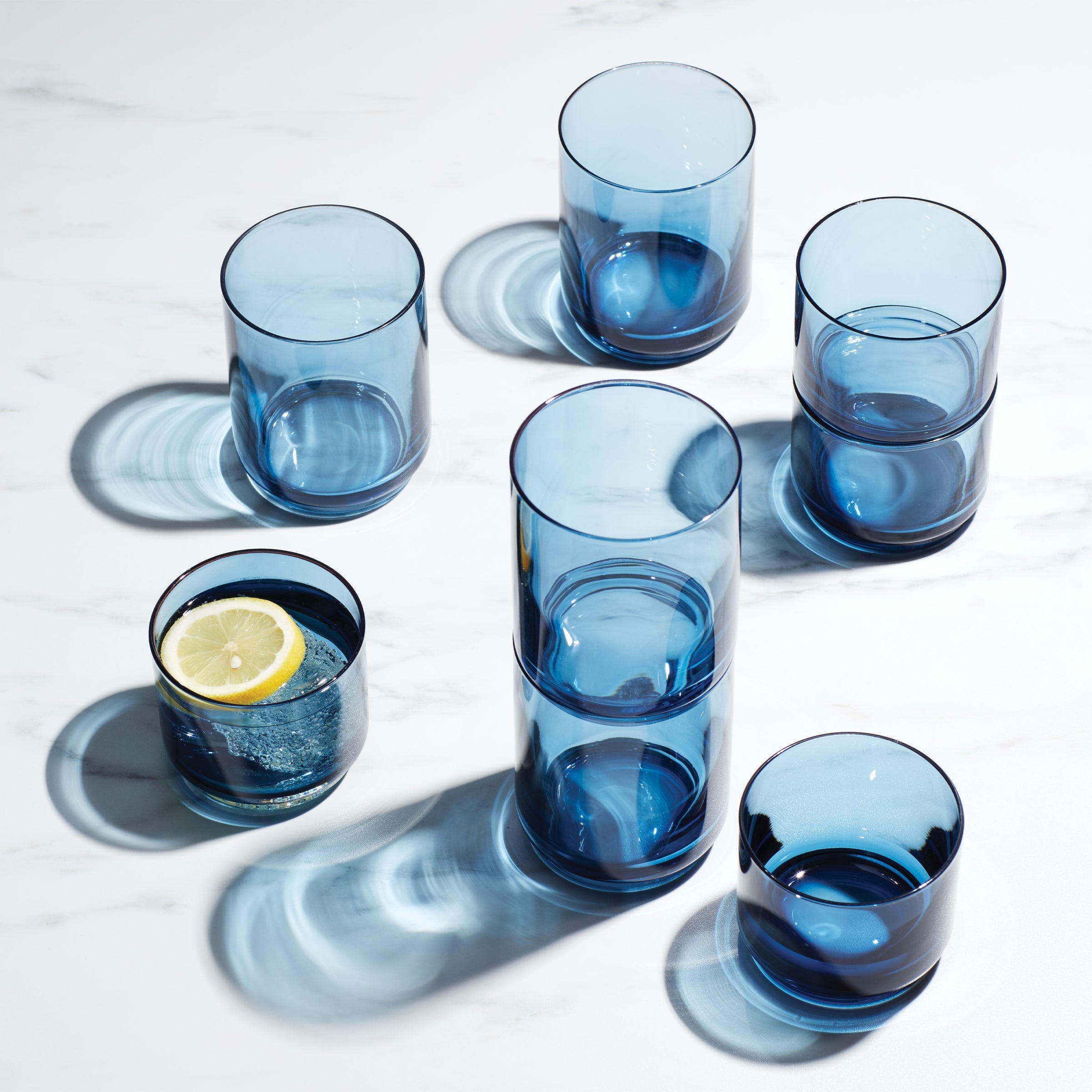 Tuscany Classics Stackable Blue Short Glasses, Set of 4