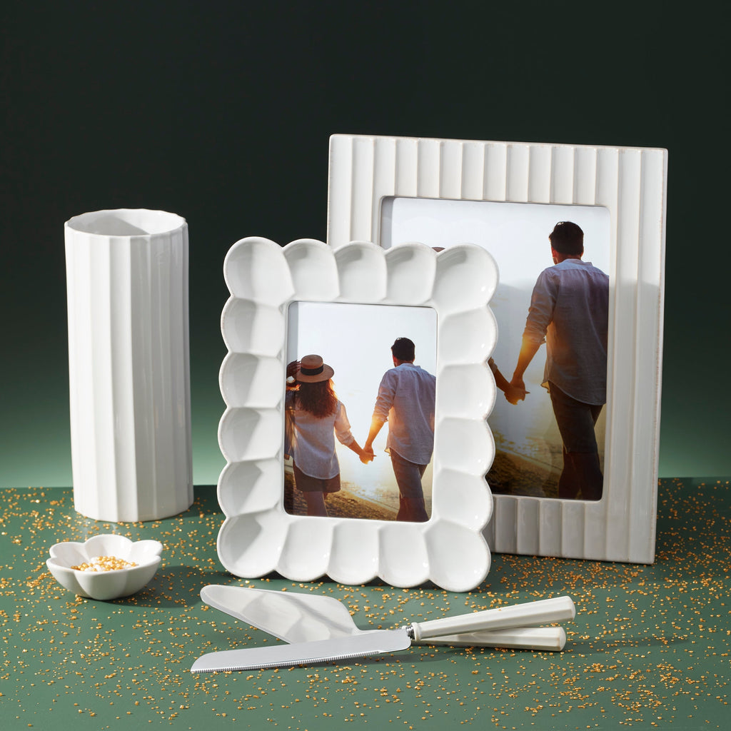 French Perle Scallop White Cylinder Vase