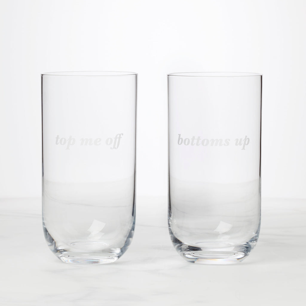 Bottoms Up & Top Me Off Highball Glasses, Set of 2