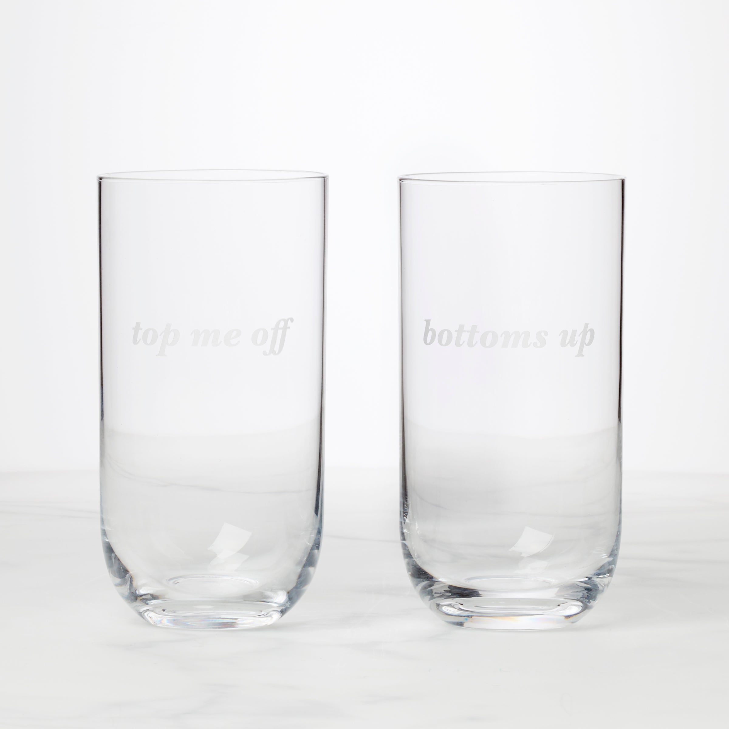 Bottoms Up & Top Me Off Highball Glasses, Set of 2