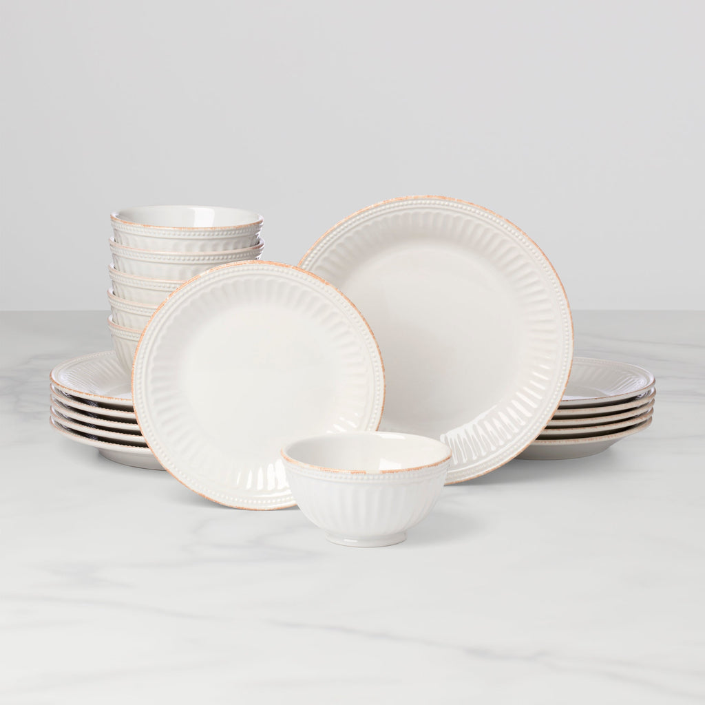 French Perle Groove White 18-Piece Dinnerware Set