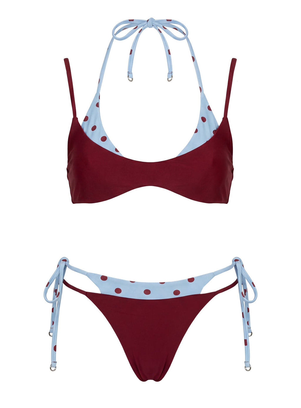 Andrei Layered Triangle Bikini Top Red / Blue Polka Dot Dot