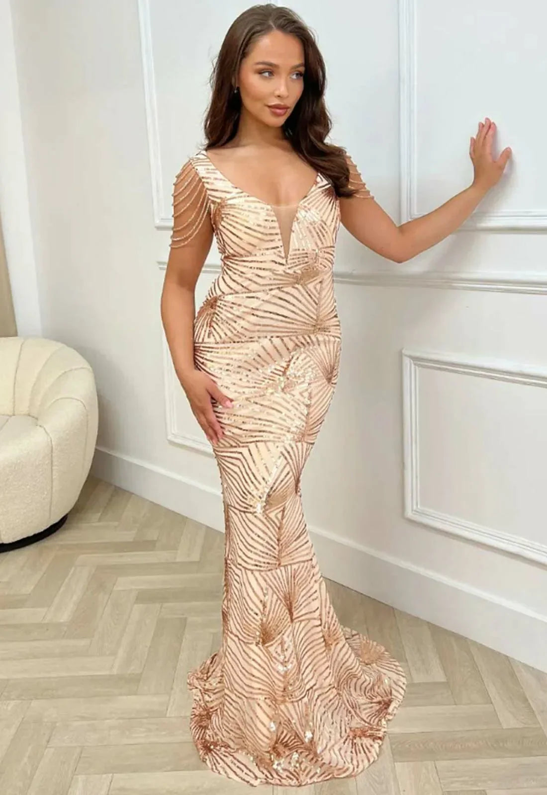 Nazz Collection  Gold Centerpiece Gown