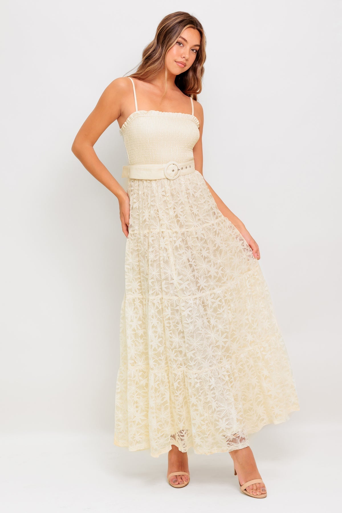 A Line Long Lace Formal Ruffle Prom Dress Flying Tomato ID22616