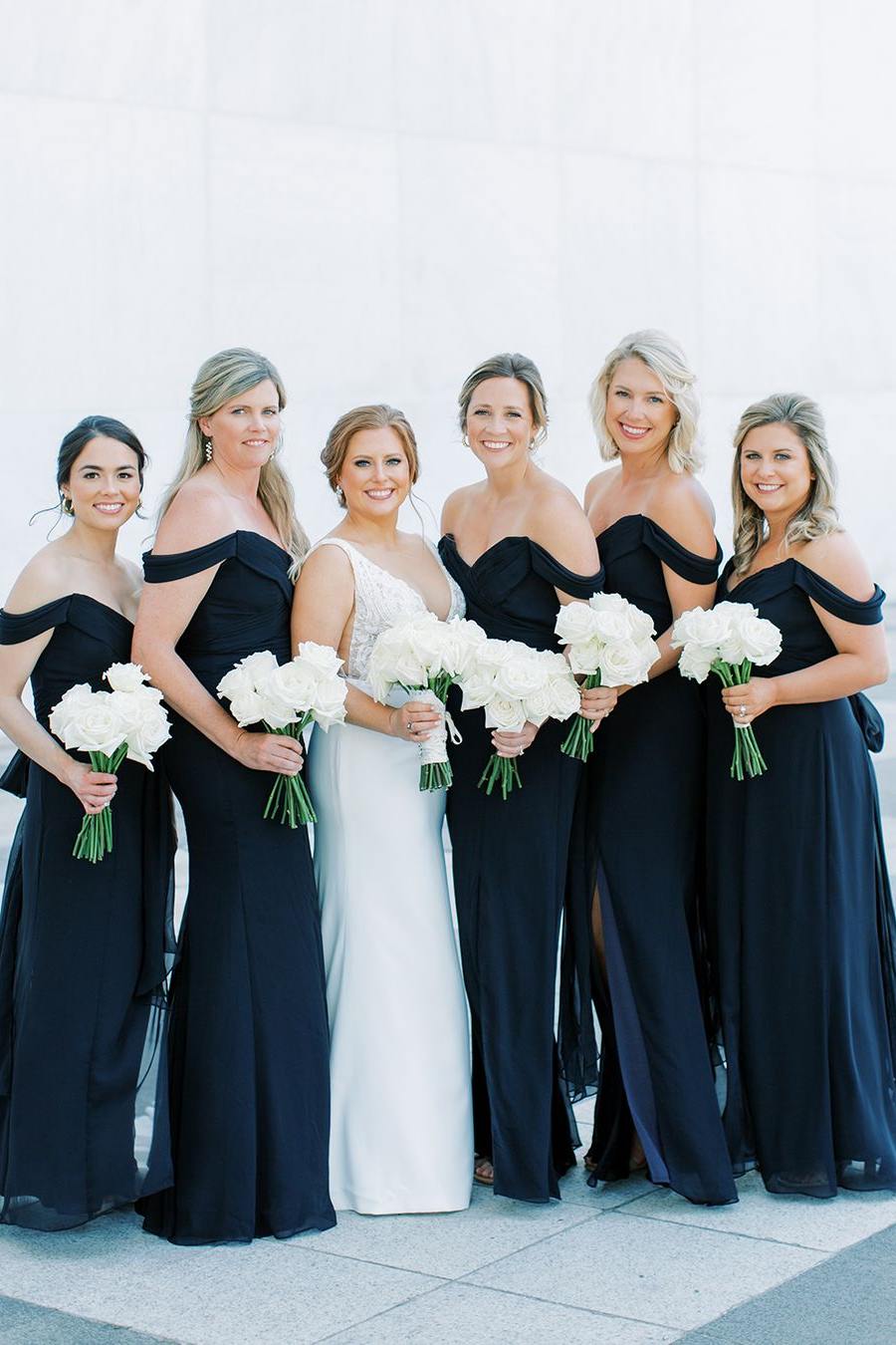 Black Mermaid Off-Shoulder Side Slit V-Neck Chiffon Long Bridesmaid Dress