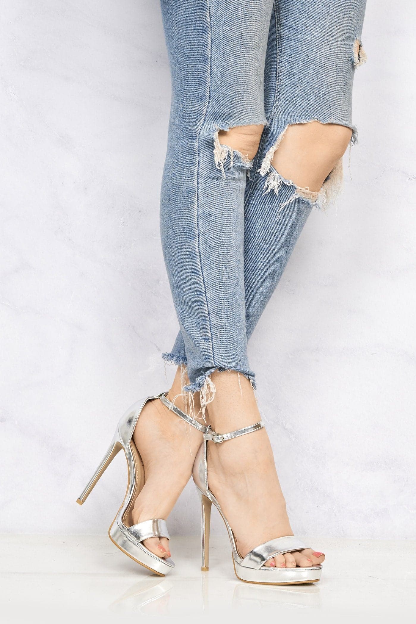 Miss Diva Silver  Ella Barely There Platform Sandal