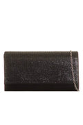 Miss Diva Lila Diamante Front Embellished Rectangle Clutch in Black