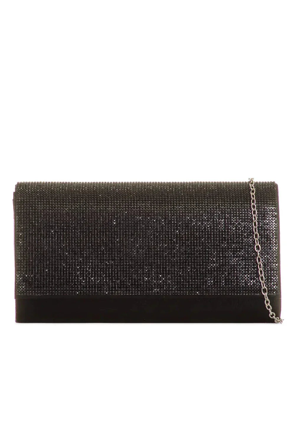 Miss Diva Lila Diamante Front Embellished Rectangle Clutch in Black