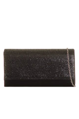 Miss Diva Lila Diamante Front Embellished Rectangle Clutch in Black
