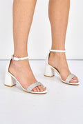 Miss Diva White Asti Block Heel Ankle Strap Sandal