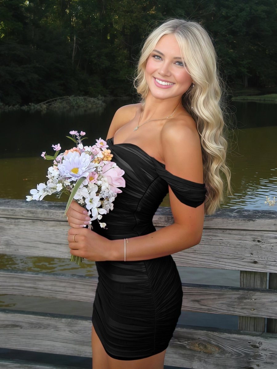 Black - Off The Shoulder Tulle Short Homecoming & Cocktail Dresses