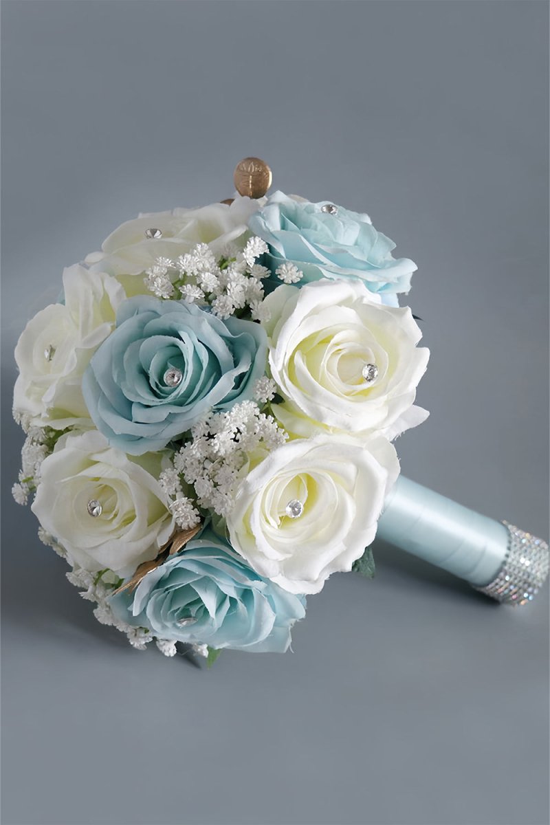Artificial Blue Rose Cascade Wedding Flower Bouquets