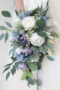 Artificial Purple Rose Cascade Wedding Flower Bouquets with Ribborn