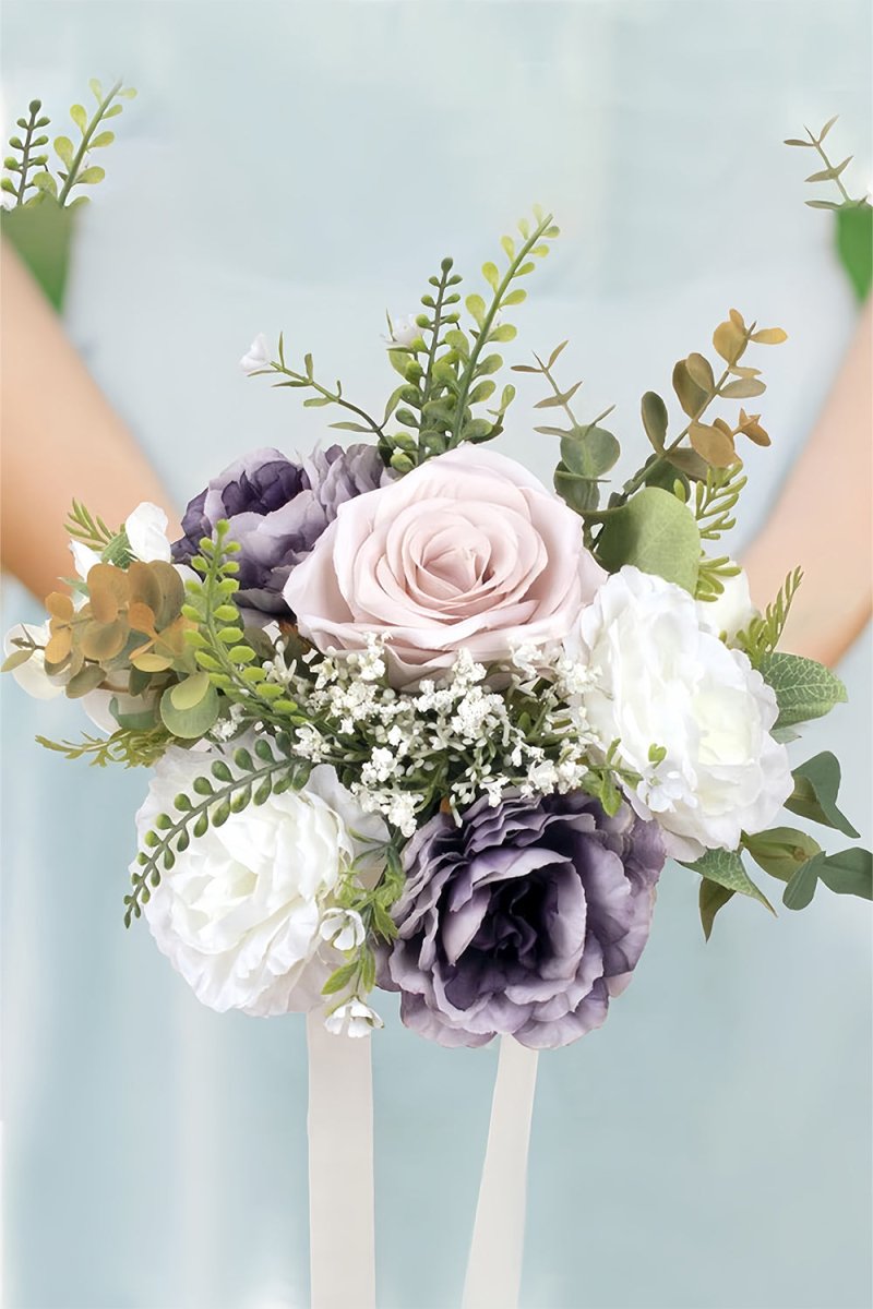 Artificial Rose Peony Cascade Wedding Flower Bouquets with Ribbons