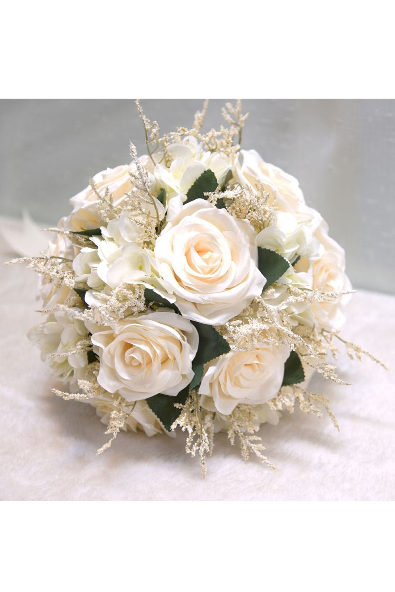 Artificial White Rose Cascade Wedding Flower Bouquets