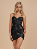 Black - Bodycon Sweetheart Corset Metallic Homecoming Dress with Lace Appliques