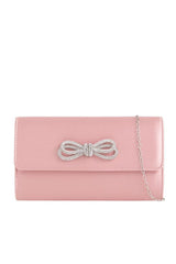 Miss Diva Avery Diamante Bow Detail Clutch Bag in Blush