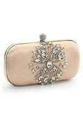 Beige Rhinestones Square Party Handbag