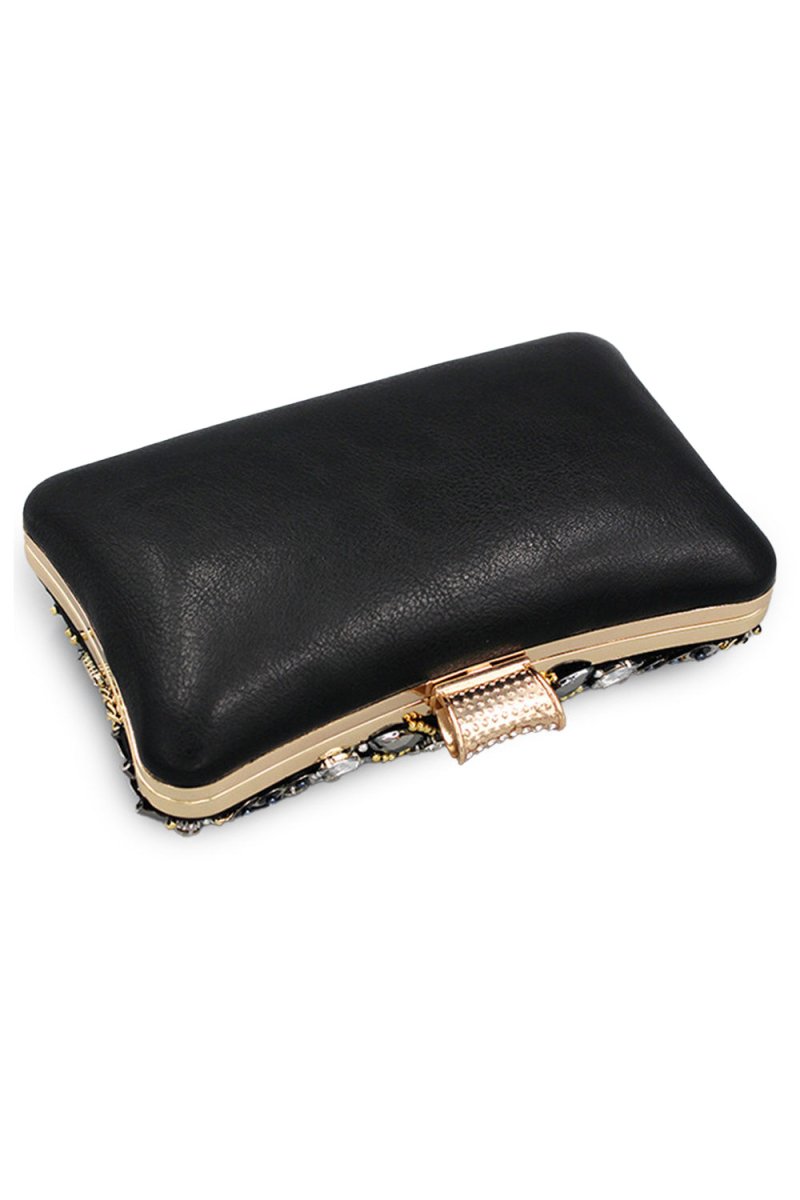 Black Beaded Shoulder Chain Evening Clutch