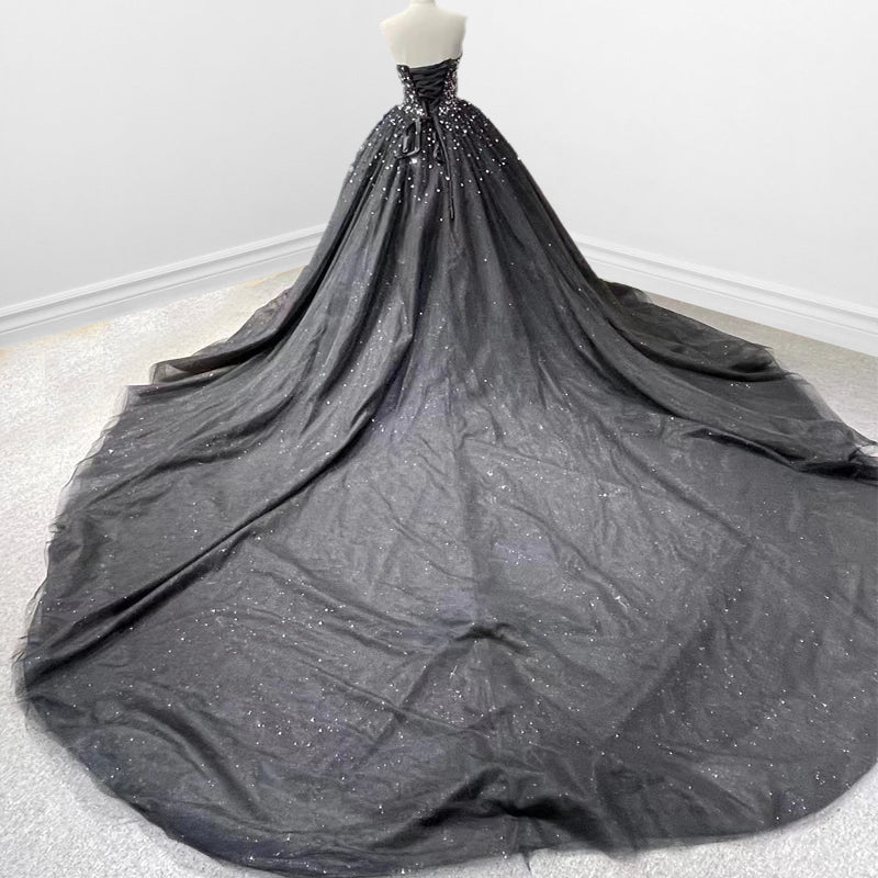 Black Sweetheart Tulle Quinceanera Dresses With Beadings