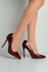 Miss Diva Wine Mila High Stiletto Patent Finish Heel Court Shoe