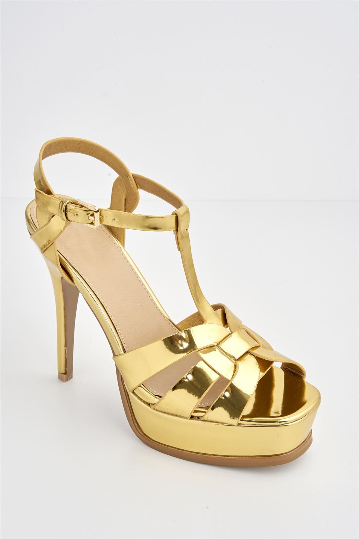 Miss Diva Gold Tani High Platform T-Bar Sandals