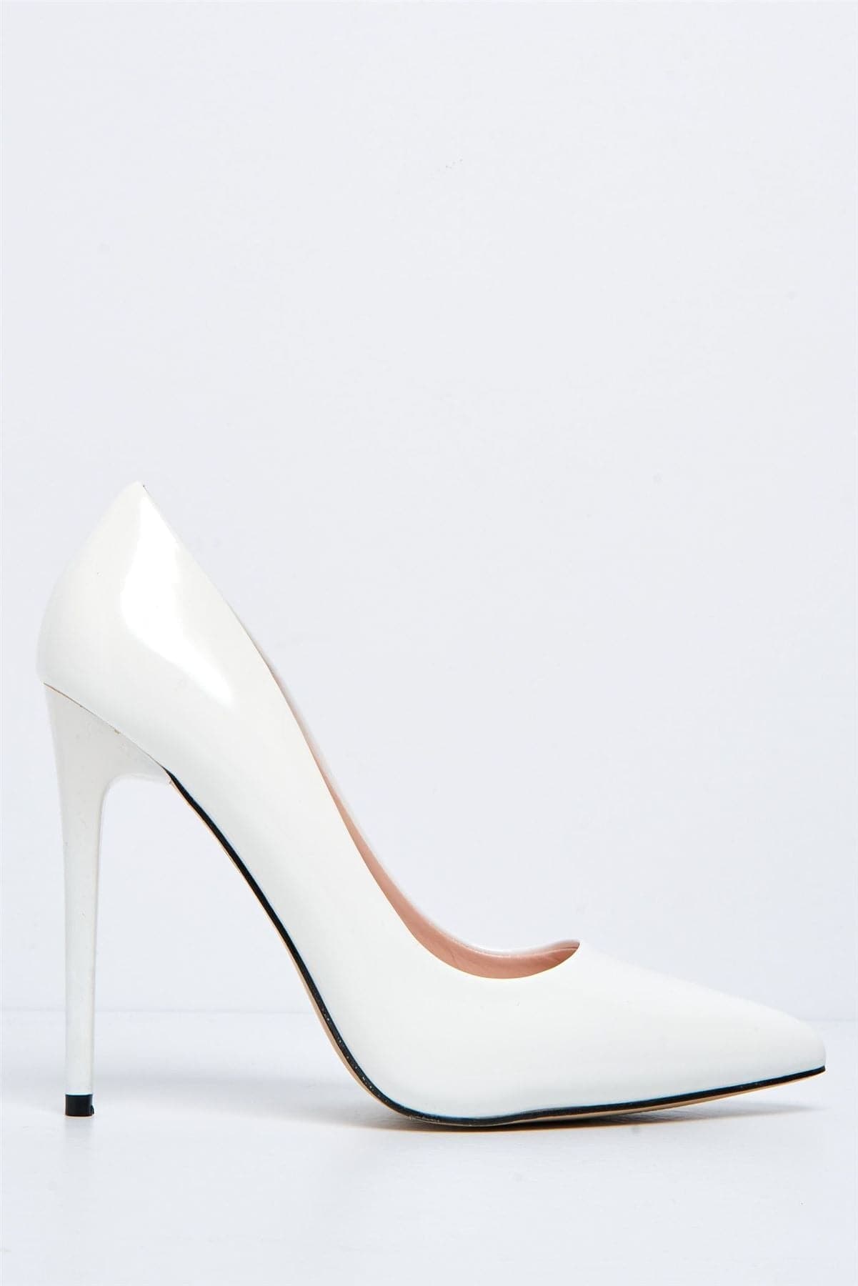 Miss Diva Mila High Stiletto Patent Finish Heel Court Shoe in White
