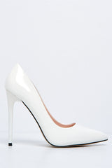 Miss Diva Mila High Stiletto Patent Finish Heel Court Shoe in White
