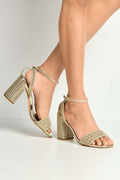 Miss Diva Gold Rinesa Gemstone Encrusted Block Heels
