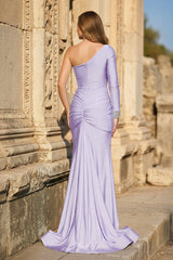 Blue One-Sleeve Mermaid Long Gown with Slit