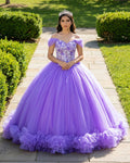Ball Gown Organza Off-the-Shoulder  Purple Quinceanera Dress