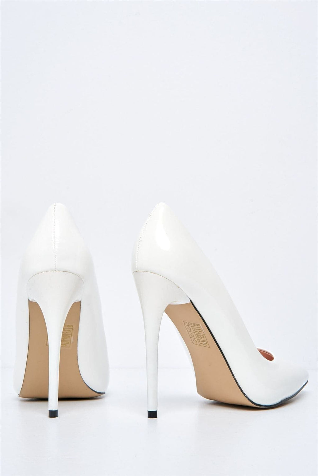 Miss Diva Mila High Stiletto Patent Finish Heel Court Shoe in White