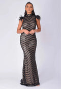 NAZZ Collection Black Power Feather Maxi Dress