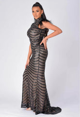 NAZZ Collection Black Power Feather Maxi Dress
