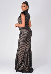 NAZZ Collection Black Power Feather Maxi Dress