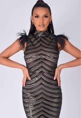 NAZZ Collection Black Power Feather Maxi Dress