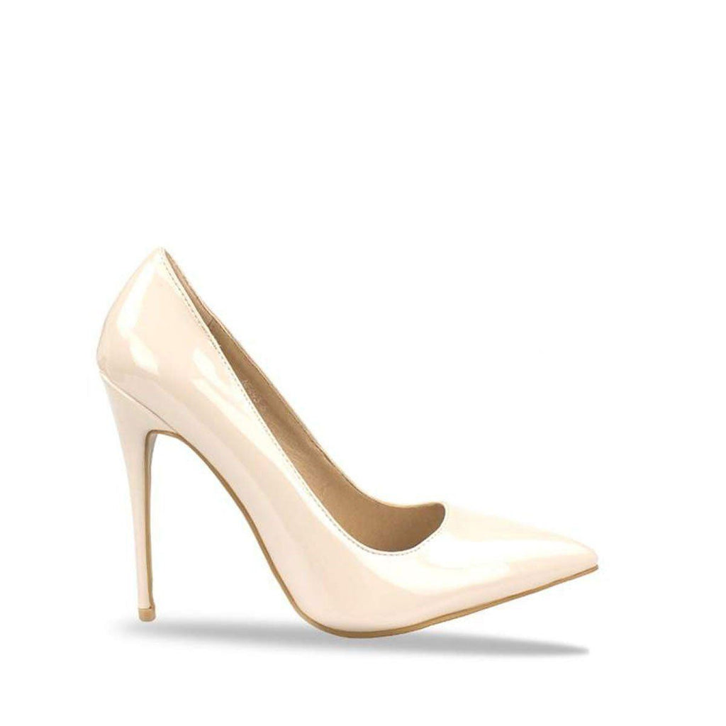 Miss Diva Beige Mila High Stiletto Patent Finish Heel Court Shoe