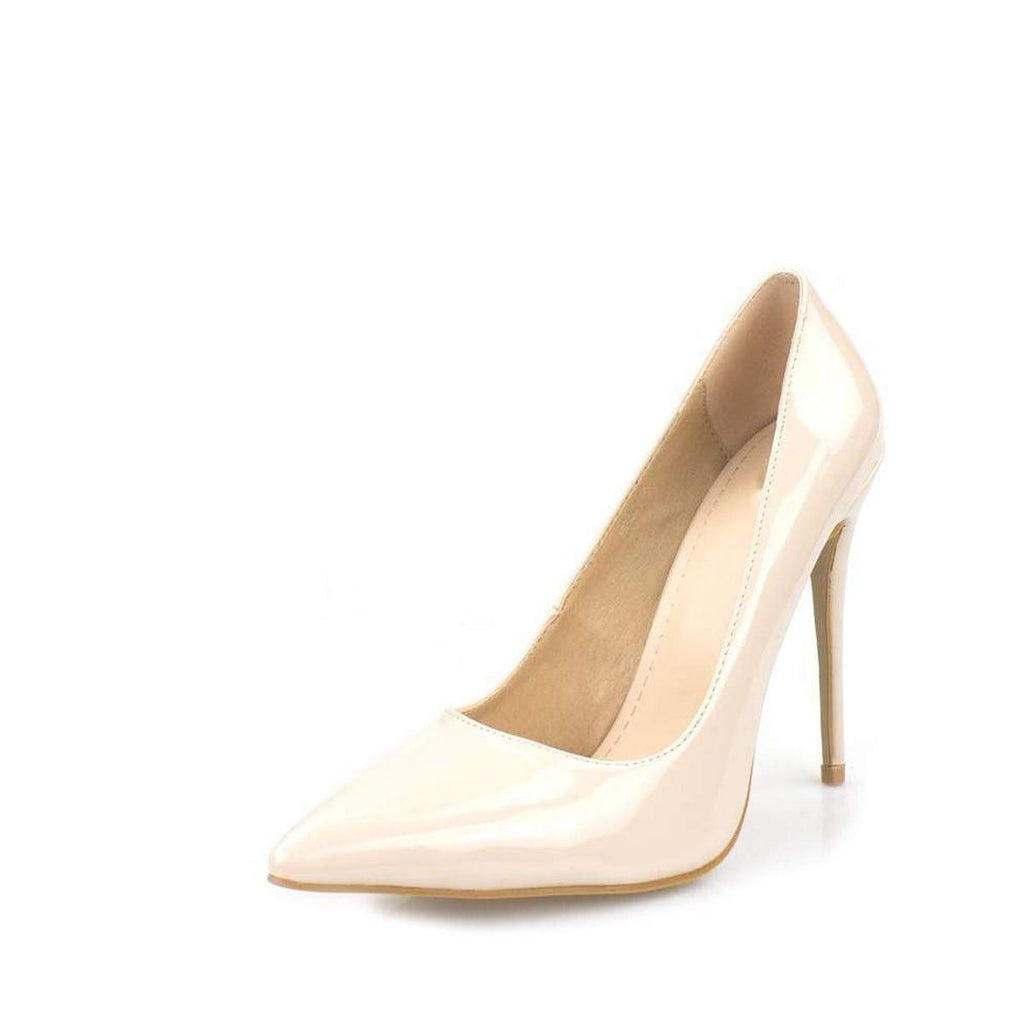 Miss Diva Beige Mila High Stiletto Patent Finish Heel Court Shoe