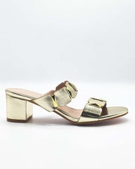 Miss Diva Gold Kolee Stud Detail Block Heel Mules
